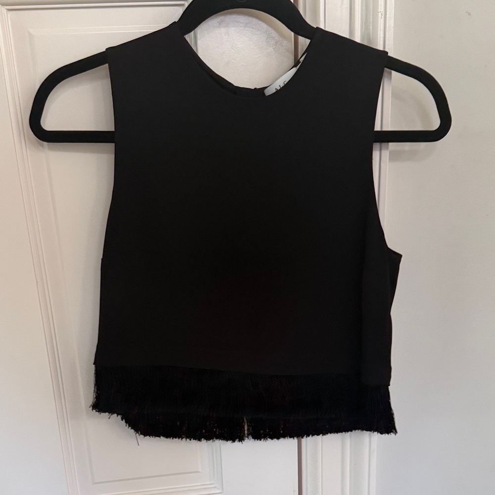 A.L.C. Black Fringe Hem Crop Top